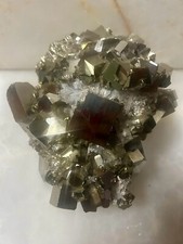 Natural Pyrite Crystal Cubes With Quartz Crystals and Lucite Base From Peru
