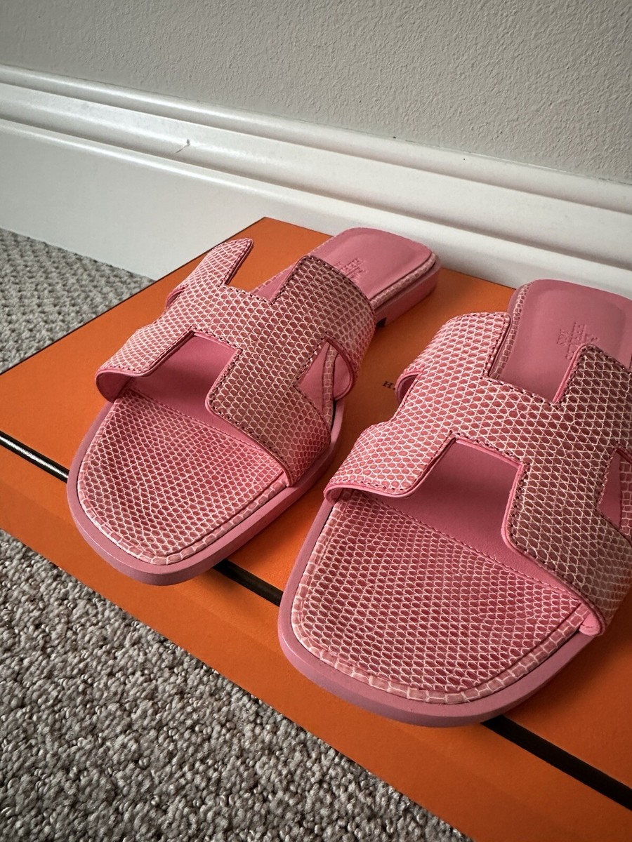NIB Hermes Oran Rose Jaipur Glossy Lizard Slide Sandals 36.5 | eBay
