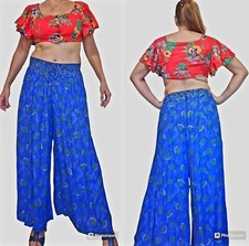 Vintage Platinum Palazzo Pants High Waist Wide Leg Loud Vibrant Print Blue Sz 6