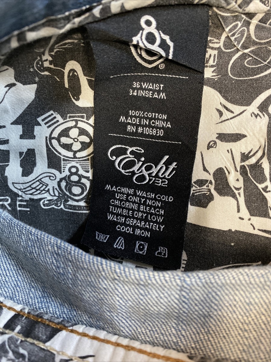 Eight 732 8732 Jeans Mens 36x34 Embroidered Pockets Hip Hop Eight 732 8732 Jeans Mens 36x34 Embroidered Pockets Hip Hop
