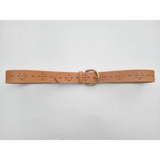 Womens Adjustable Belt Brown/Tan Genuine Leather Cut Out Metal Buckle Large