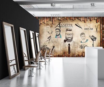 3D Retro Stil Q790 Haarschnitt Barber Shop Tapete Wandbild Selbstklebend Kay