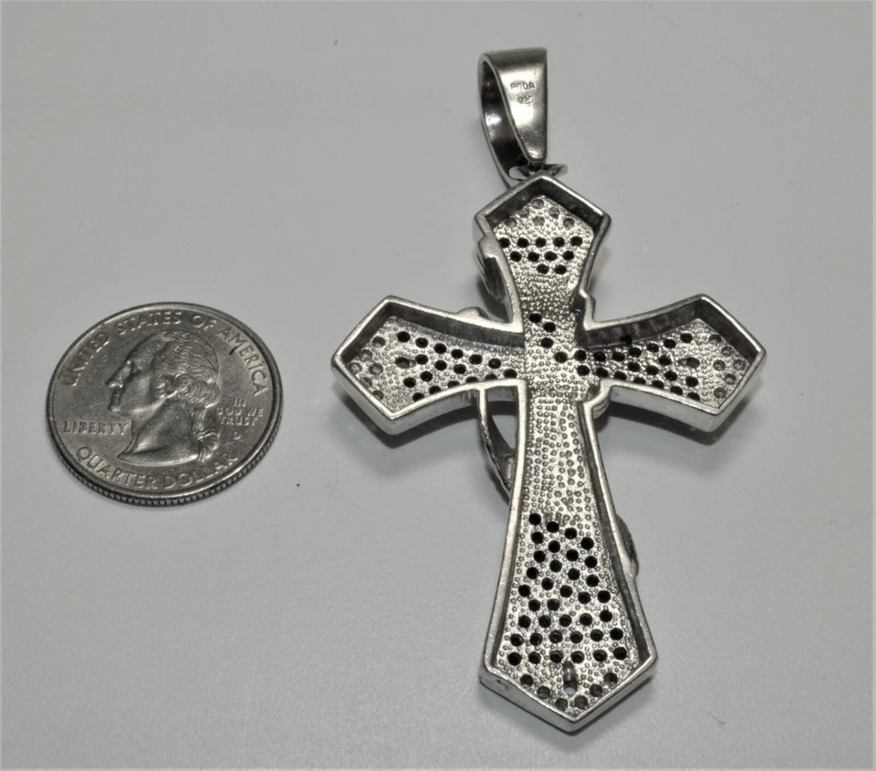 Grande PGDA Argento Sterling Croce 3 " Ciondolo 23.5g W Cristallo Swarovski O Cz - Immagine 3 di 4