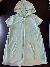 Wonder Nation Teal Green Swim Coverup Zip Short Sleeve Hood Fleece Comfy Beach 6