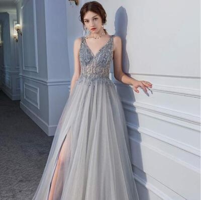 blue dress for baby girl New Blue Birthday Party Dress Long Host Dinner Evening Dress Thin Wome   Ame_handmadesg