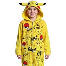 POK MON Pikachu Costume Pajama Suit Youth 14/16 Hooded pokemon Halloween Sleeper