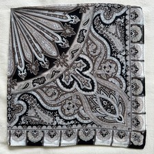 VTG Handkerchief Damask Medallion Paisley Pattern Scarf Brown Black Cotton 21"