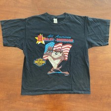 Vintage 1993 All American Harley Davidson Tasmanian Devil Taz LARGE T Shirt Fade