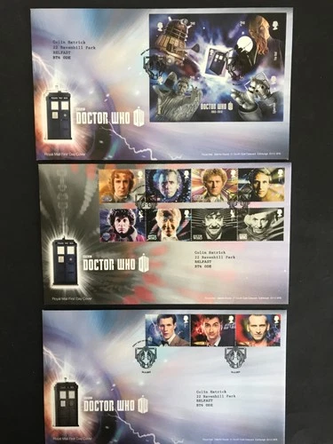 GB 2013 "Dr Who" 3 Stamp FDC Issues All With Inserts Used.