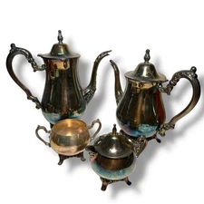 Oneida Silver Plated Tea Coffee Set – 4 Piece Ornate Footed Service – Vintage