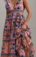 NWT Farm Rio SEASHELL tiered PINK MIDI DRESS, XXS $275