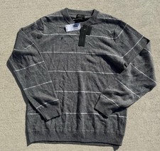 MAGASCHONI Men 100 Cashmere Crew Neck Sweater Gray White Striped NWT 198 Large
