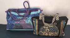 Lot Of 2 Laurel Burch "Indigo Cats" Large Travel Duffel Bag Overnight  Tote
