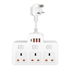 Multi Plug Adaptor, 6 in 1 Plug Extension Socket 3 Way 3 USB(3.4A,1 Type-C)