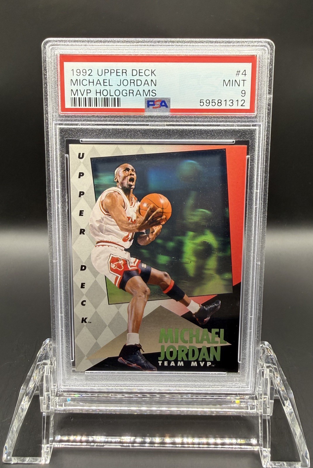 1992 UPPER DECK MVP HOLOGRAMS #4 MICHAEL JORDAN CHICAGO BULLS PSA 9
