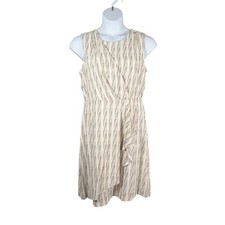 Calvin Klein Dress Womens 12 White Black Striped Textured Sleeveless Ruffle