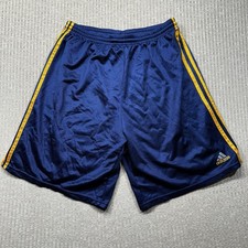 Vintage Y2K 90s Adidas Mesh Basketball Shorts Blue Yellow 3 Stripe Size L Shiny
