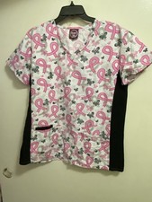 Divine Scrubs Womens Scrub Top Blouse L Large 44  Pink Ribbon Breast Cancer NWT