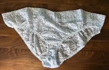 Vtg Secret Treasures Woman Lace Nylon Blue Bikini Panties Sz 13 Second Skin