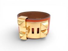 VINTAGE BRACELET HERMES COLLIER DE CHIEN MEDOR CDC EN CUIR SWIFT ORANGE 1360€