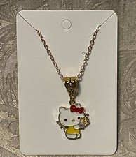Sanrio Hello Kitty Heart Charm Cartoon Adorable Fun Pendant Gold Necklace 18  