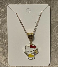 Sanrio Hello Kitty Heart Charm Cartoon Adorable Fun Pendant Gold Necklace 18”