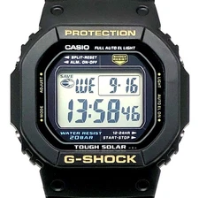 G-SHOCK G-5600-9 Tough Solar Black Gold Square Used +Box No Customs Fees US