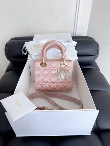 Authentic Pre‑owned Dior Mini Lady Dior Blush Pink Satin Cannage Crystal Charm 