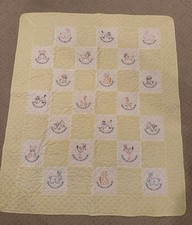 Hand Embroidered/Quilted Heirloom Baby Blanket 38 X 46 In