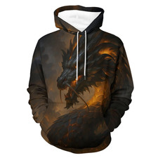 Rebaike Men's 3D Red Dragon Hoodie Gothic RPG Style Fantasy Fire Dragon Pullover