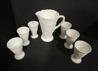Tiara Indiana White Milk Glass Sweet Pear Avocado 7 pc Pitcher Tumbler Water Set