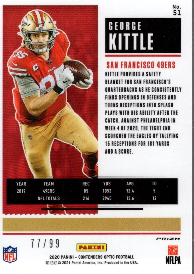 2020 Panini Contenders Optic Blue #51 George Kittle /99 - FB - Image 2 of 2