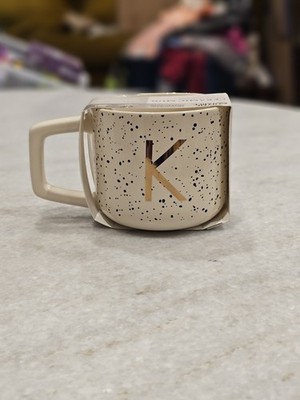 Thyme & Table 13.5 fl oz Monogram K White Speckled Stoneware Mug