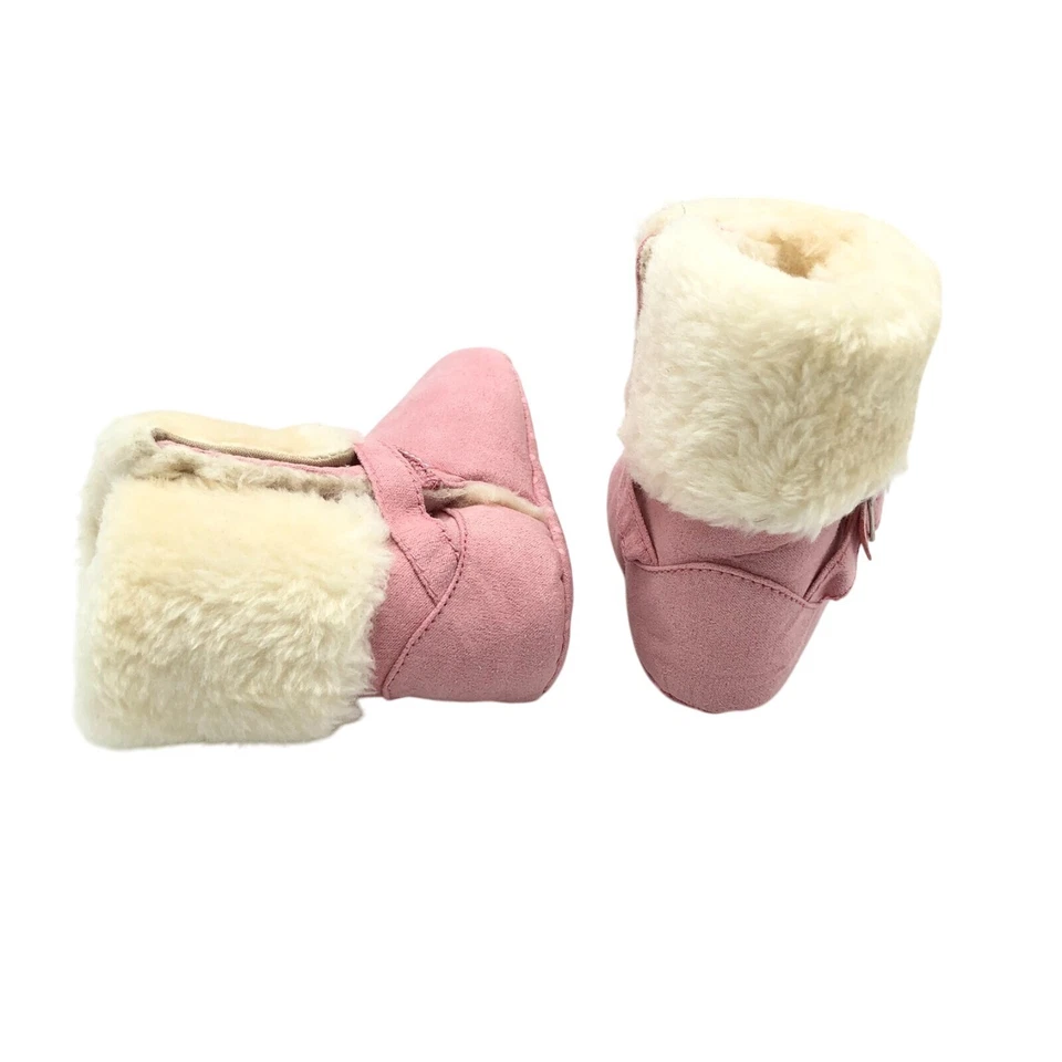 Toddler Girls Booties Faux Suede Faux Fur Lined Soft Sole Pink US Size 5 - Image 3 of 4