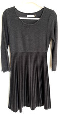 Calvin Klein Dress Women's L Textured Knit Charcoal Gray Pleated Flare