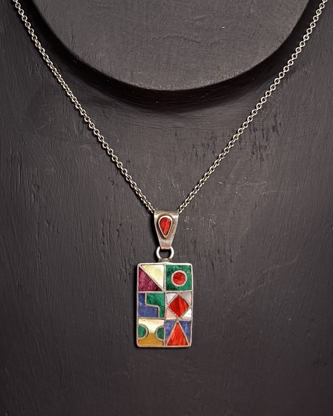 Peruvian 950 Silver Multi Stone Inlay Geometric 1… - image 1