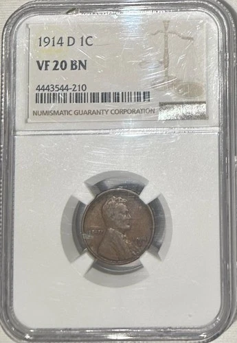 1914-D Lincoln Wheat Cent NGC VF 20 BN - Key Date!