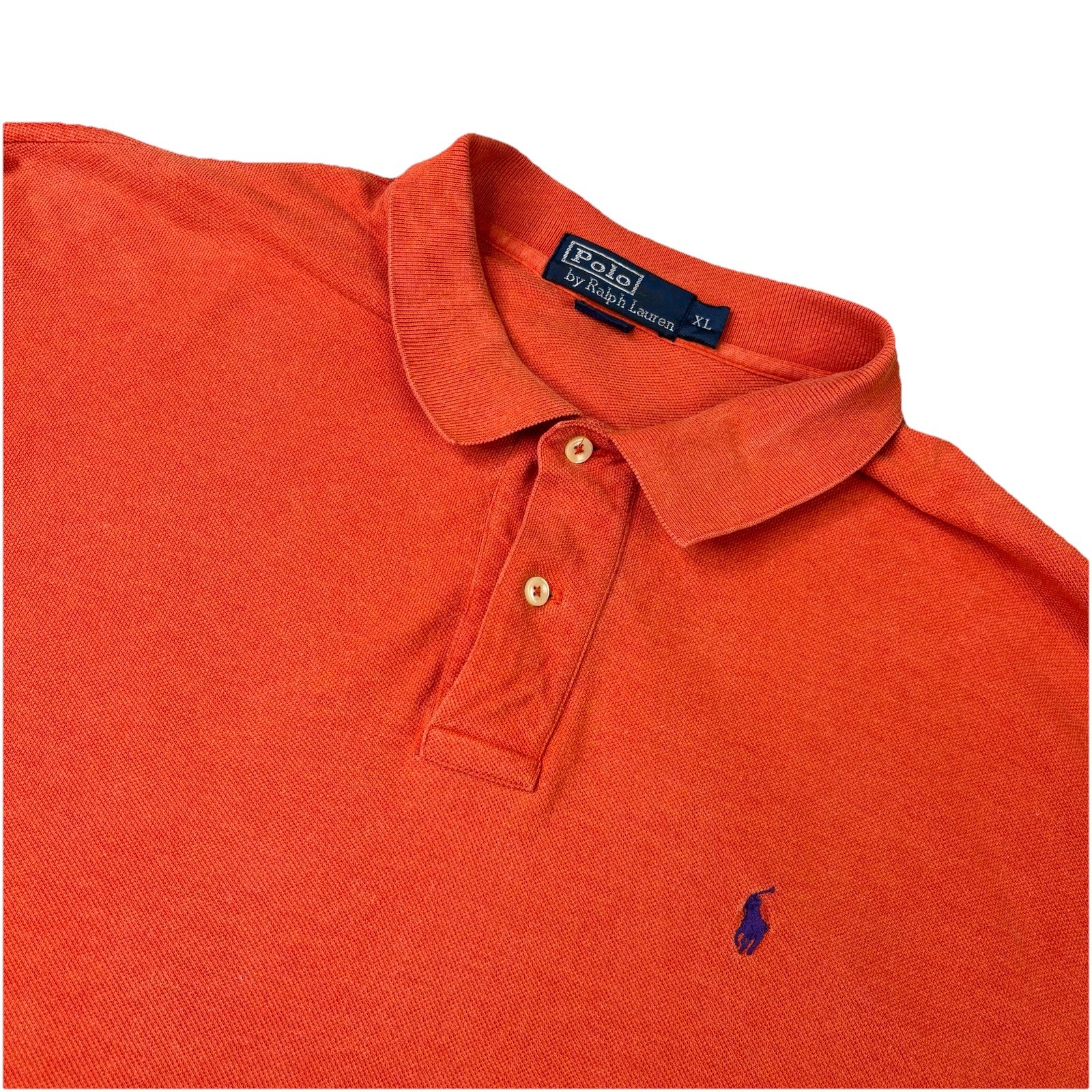 Polo Ralph Lauren camicia uomo XL arancione manica corta blu pony golf 100% cotone