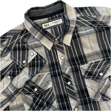 Buckle BKE Shirt Mens Large Athletic Fit Shirt Black Plaid Pearl Snap Western