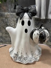 Bella Lux Ghost Halloween Decor w/ Black Bow ...