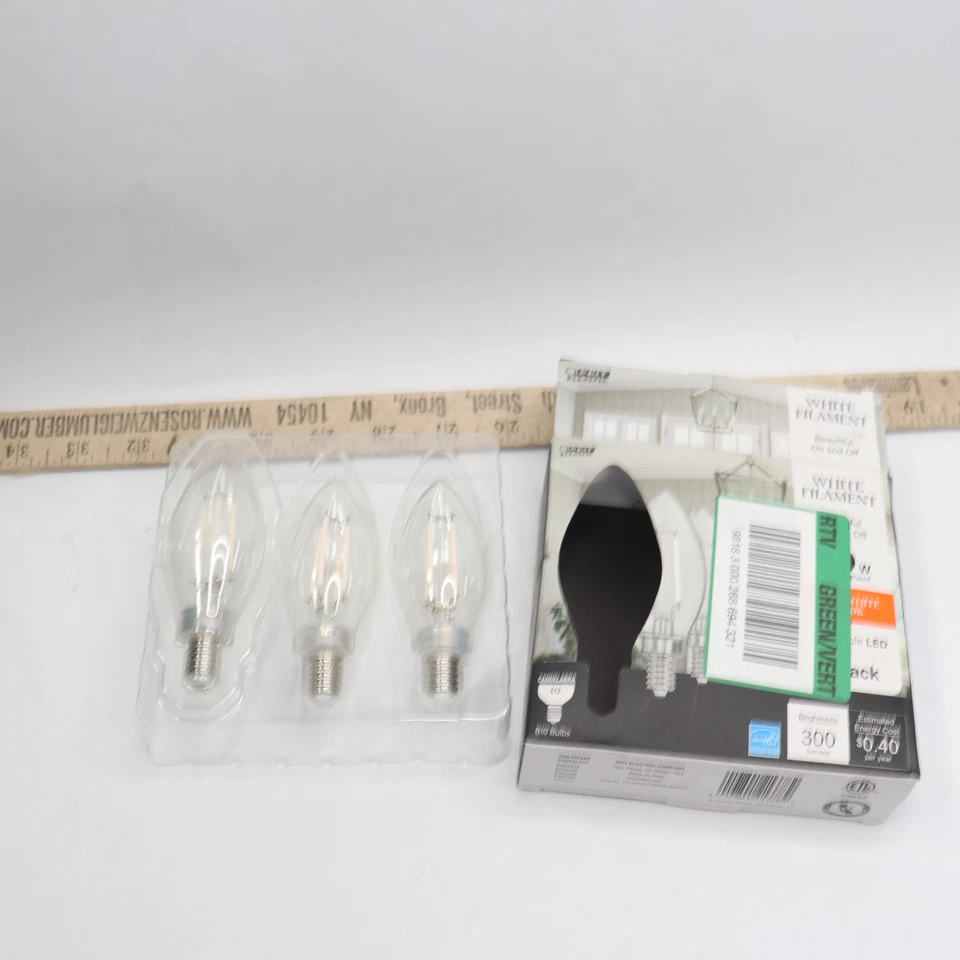 (3-Pk) Feit Electric B10 E12 Candelabra Dim White Filament Clear Glass - Image 4 of 4