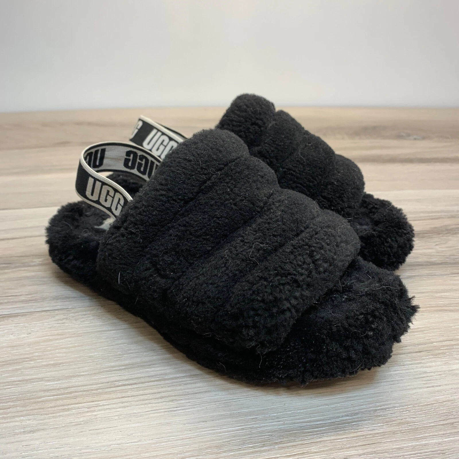 Sandali UGG ragazza slingback Fluff Yeah Slide taglia US 3 EU 35 pelliccia nera