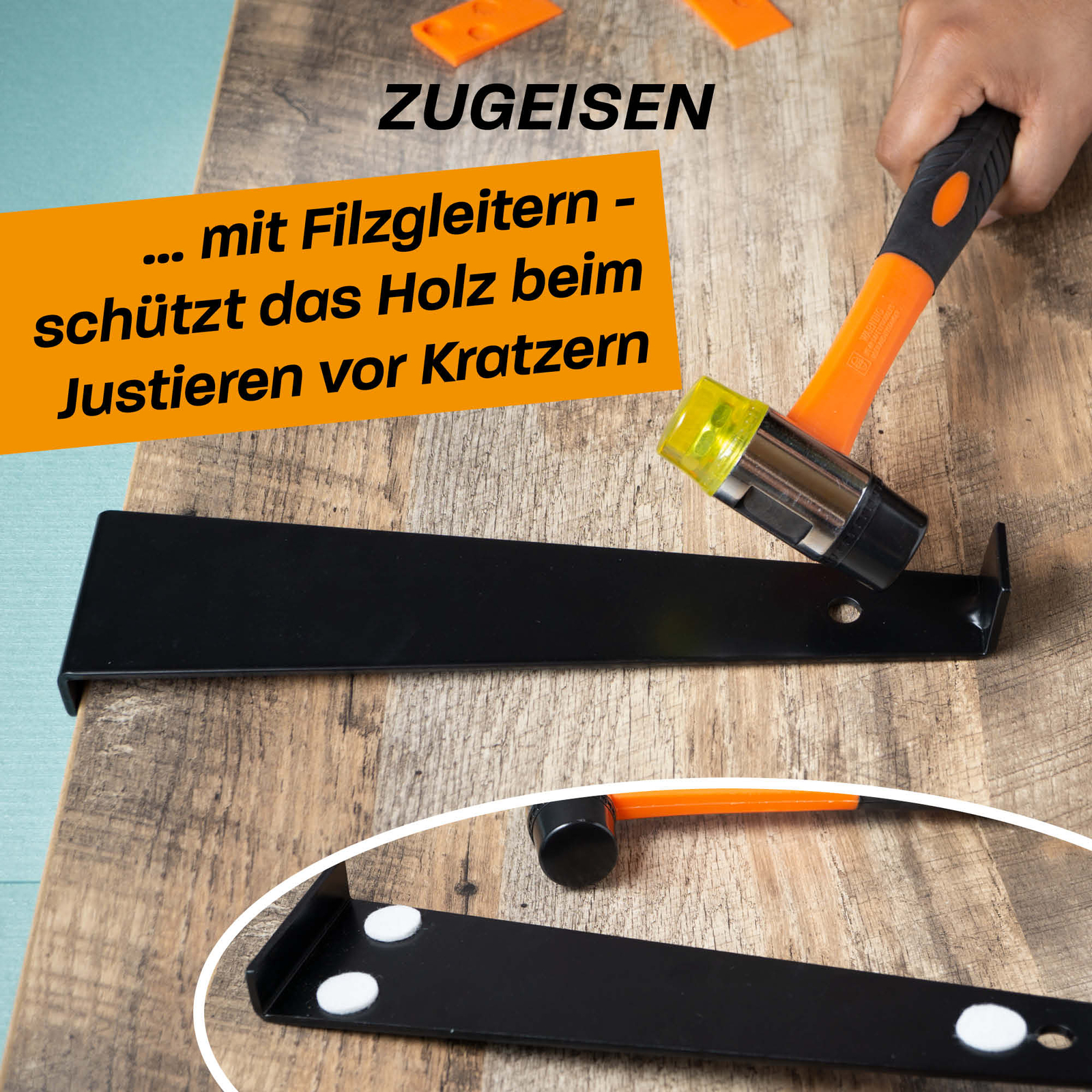 Produktbild von Laminat Verlegeset Mit Saugheber, Hammer & 6 Schutzpads – Reparatur & Verlegung Für Vinyl & Holz