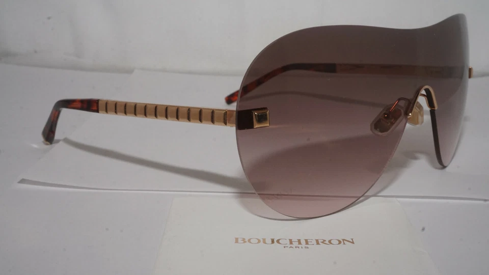 Nuevas gafas de sol Boucheron protector dorado sin montura marrón claro BC0011S 003 99 150 Foto 2 de 4