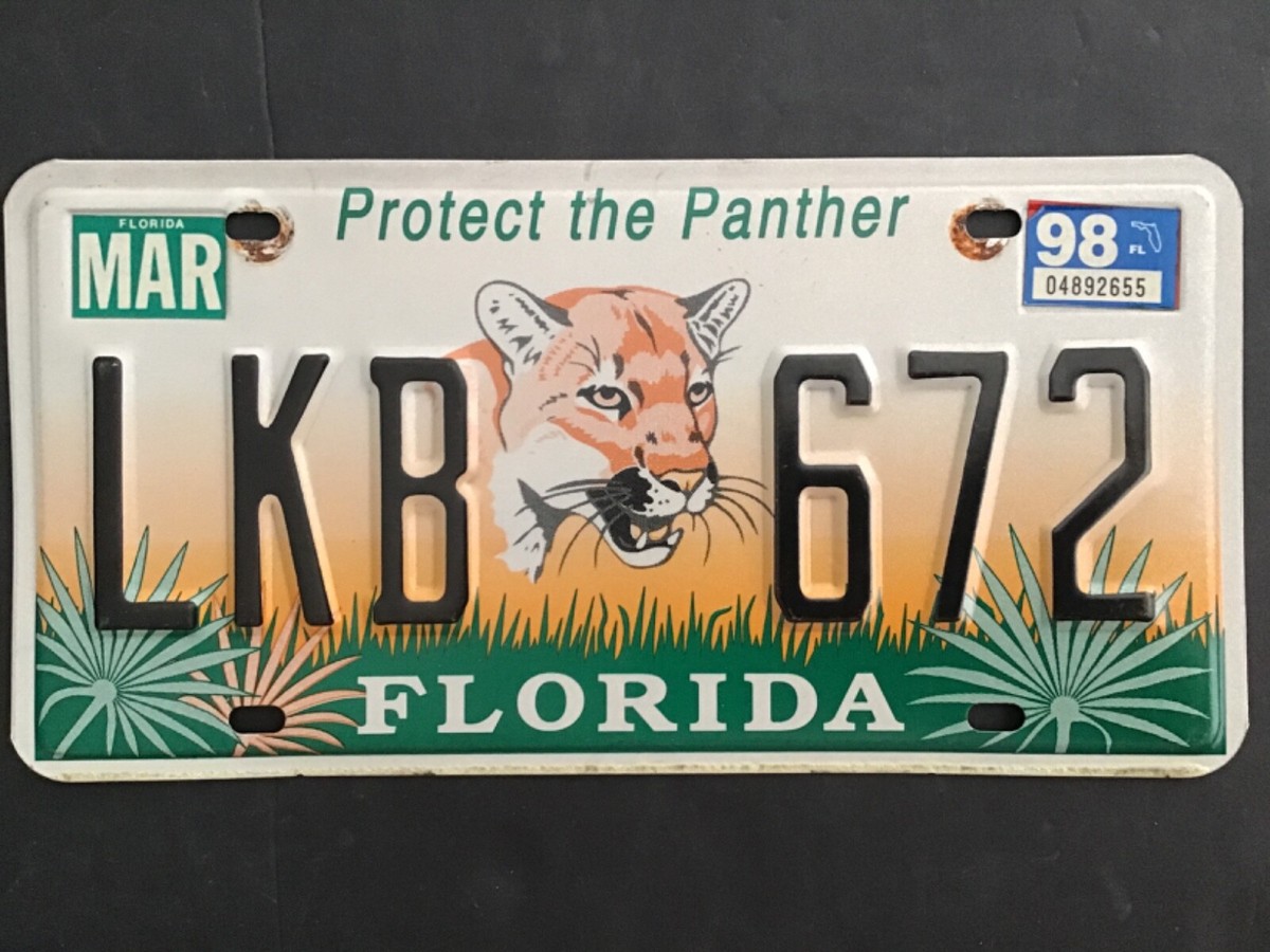 1998 Florida Protect the Panther License Plate Tag Specialty LKB