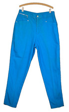 Vintage 1980s bright blue jeans, high waist Gitano pants tapered turquoise L XL