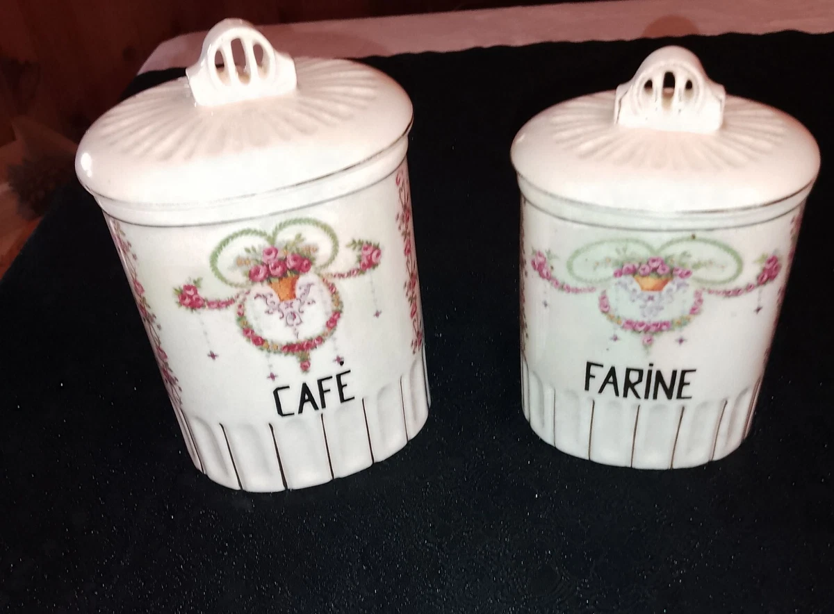 Anciens pots a épices -poivre ,pâtes,thé,farine,allumettes - Label Emmaüs