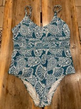 Kona Sol Mesh Inset Teal And White One-Piece Swimsuit Size XL