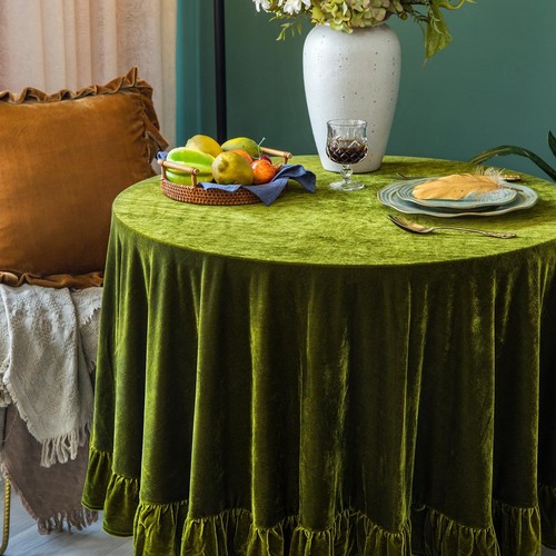 Velvet Tablecloth Luxurious Solid Round Table ClothOblong Retro Farmhouse Ruf... - Picture 6 of 7