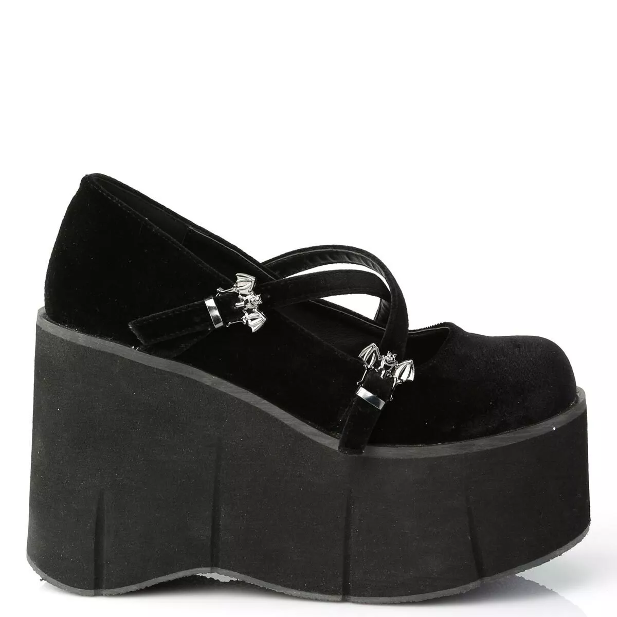 Demonia Kera 10 Black Velvet Bat Platform Wedge Shoes Ships in 2
